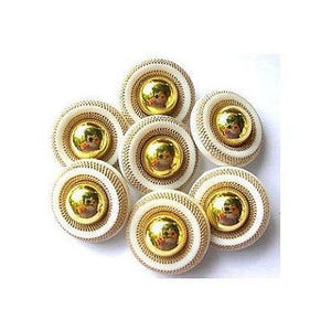 60 Vintage buttons white plastic with gold trim center, retro 15mm /Sa48