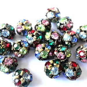 6pcs Vintage Swarovski crystal ball bead 10mm in brass metal setting colorful