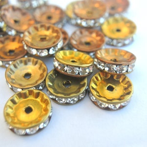 6 Vintage Swarovski rondelle beads 13mm crystal rhinestone on metal color base spacer beads for jewelry