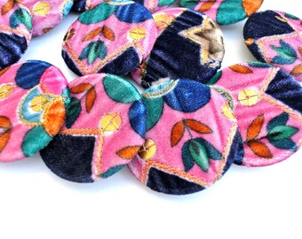 Fabric Buttons: Handmade Covered Buttons (38mm) Colorful RARE 6pcs
