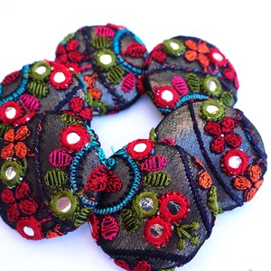 6 Handmade Fabric Buttons: Embroidered Lace on Black (38mm)
