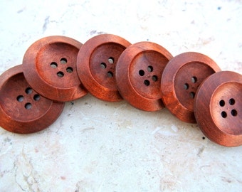 6 Wood  buttons NEW BUTTONS retro vintage style 30mm