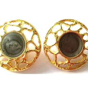 2 Vintage metal buttons gold color metal lace pattern with silver plastic trim, 26mm