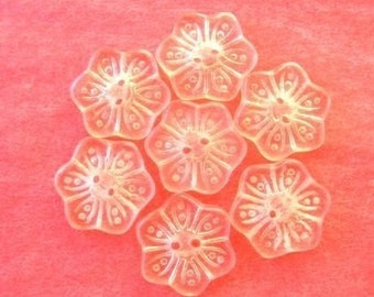 6 Vintage glass buttons,six petal flower shape, pattern, persica color, transparent, proper for button jewelry