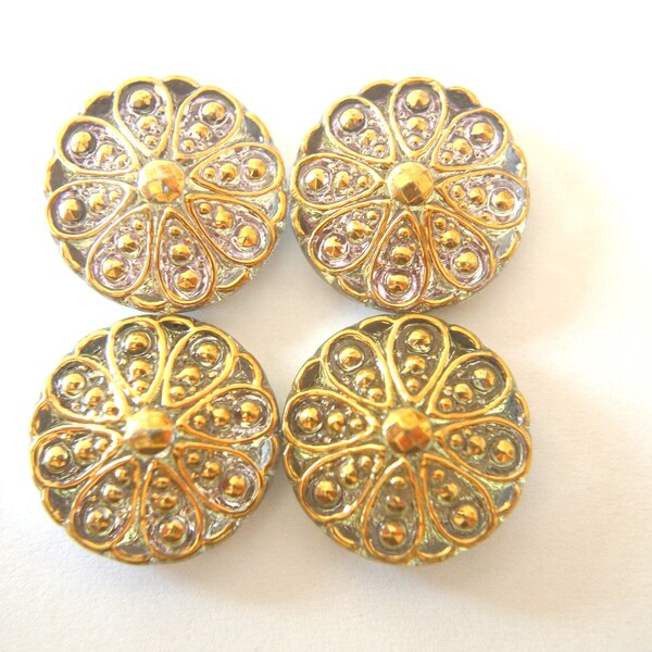 Glass cabouchon, BOHEMIAN, 18mm flower ornaments, charm supply gold on transparent clear glass