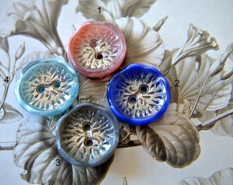 6 Antique vintage glass buttons flower shape -RARE-select color