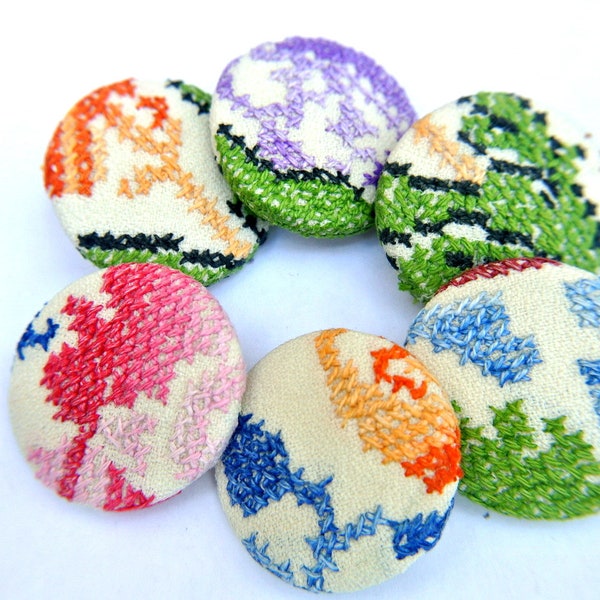 6 Buttons Bedouin embroidery covered buttons, cloth buttons, fabric buttons handmade 32mm/3.2cm, oriental