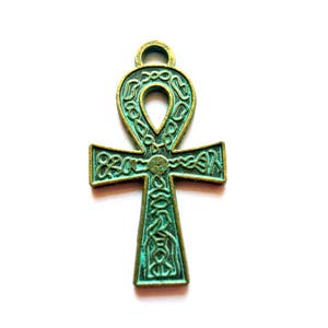 Ankh ägyptisches Kreuz, heiliges Symbol, Metallanhänger mit Patina 37mmx20mm