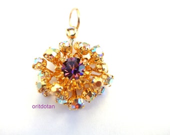 Pendant, charm jewelry necklace made of vintage Swarovski crystals, gold plated nickel free