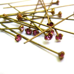 6 Vintage Swarovski headpins findings pink crystal 3mm