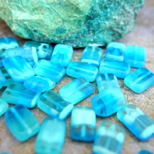 12 Czech glass beads,rectangle aqua blue 12mmx8mm glass Czech beads