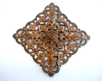 Vintage metal decorative jewelry ornament supply, jewelry making, finding, 40mm,  square, heavey, RARE