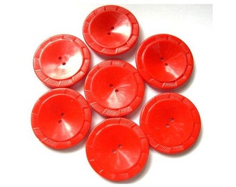 6 botones antiguos vintage, de plástico, rojos, 30 mm