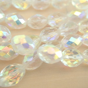 Vintage Swarovski crystal beads 16mmx11mm, clear AB crystal, faceted beads, 6 beads