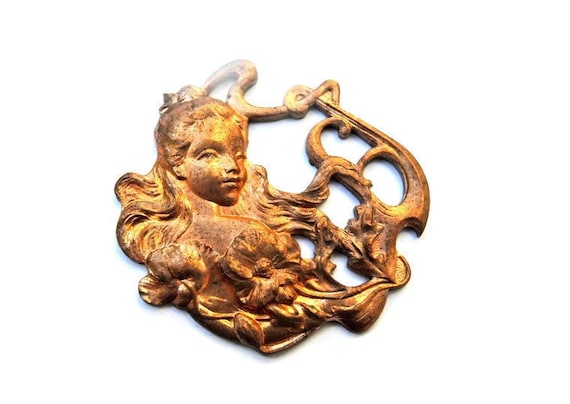 Vintage metal fairy head metal stamping ART NOUVEAU style-select size