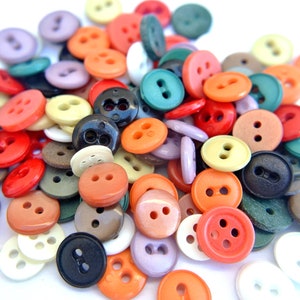 130 Buttons,  13 designs, 10 buttons of each design, vintage plastic buttons, 10mm-11mm SMALL BUTTONS