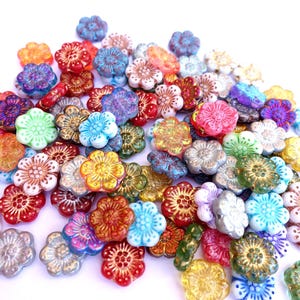 10 Flower beads, MIX colors, Czech glass flower beads 13mm