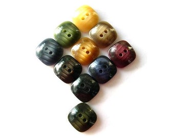 100 Buttons, 10 colors, vintage, square, 16mm, unique set