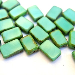 12 Czech VINTAGE glass beads,rectangle blue green 12mmx8mm glass Czech beads