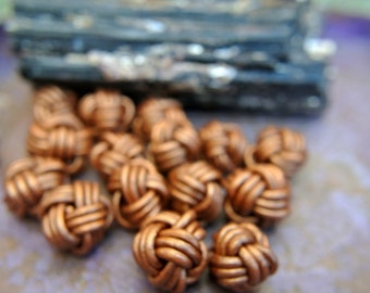 6 Vintage leather beads, handmade, turkish head style, 13mmx16mm, bronze color