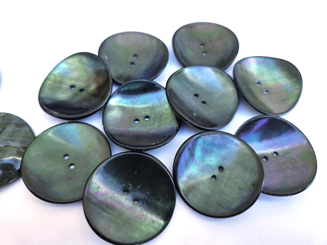 6 Vintage Black Shell Buttons: Antique Iridescent Buttons (30mm) - Etsy
