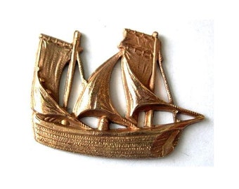 Vintage boat shape metal stamping, findings made of copper