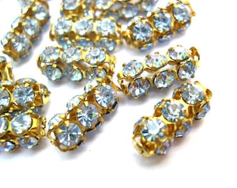 2 Vintage Swarovski Light Blue Crystal Beads: Austrian Rhinestones (15mm)