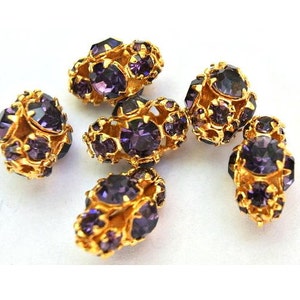 2 Vintage Swarovski Purple Crystal Beads: Gold Plaited Rare Shape