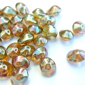 15 Czech glass beads green to brown 11mmx7mm glass Czech beads