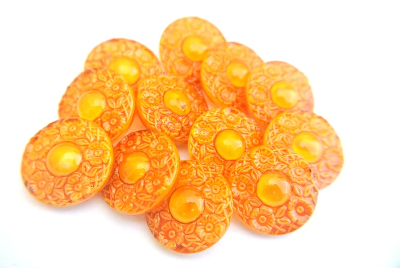 handpainted in yellow Czech crystal buttons 23mm Vintage Czech glass buttons,6 buttons