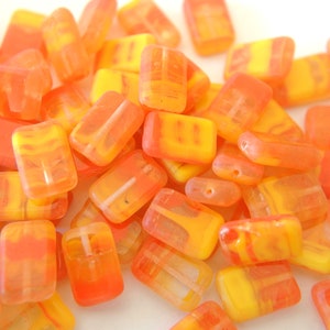 12 Czech glass beads,rectangle orange and yellow 12mmx8mm glass Czech beads