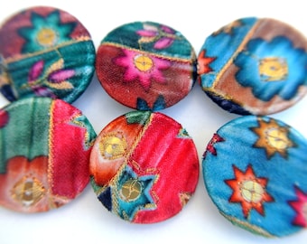 Handmade Fabric Buttons: Golden Embroidery, 38mm Large Covered Buttons (Set of 6)