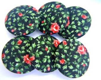 6 Fabric covered buttons, cloth buttons made of cotton 32mm/3.2cm, retro style