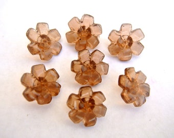 7 glass buttons, flowers, antique, vintage, rare, brown, 13mm