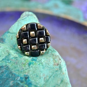 6 Vintage buttons black plastic with gold color , retro, 18mm