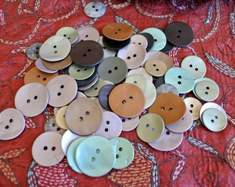 60 Vintage shell buttons, MOP buttons, mother of pearl assorted sizes and colors