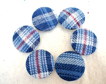 Handmade Fabric Covered Buttons: Retro Plaid Cotton, 32mm (Set of 6)