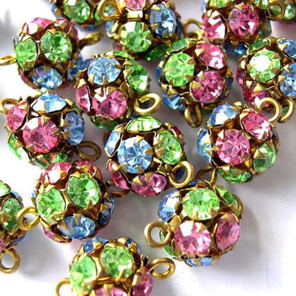 6pcs Vintage Swarovski Crystal Connector Beads: Rare Rhinestones in Brass (11mm)