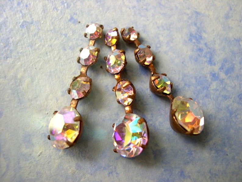 10pcs Vintage Swarovski jewelry findings rhinestone crystals in brass setting image 1