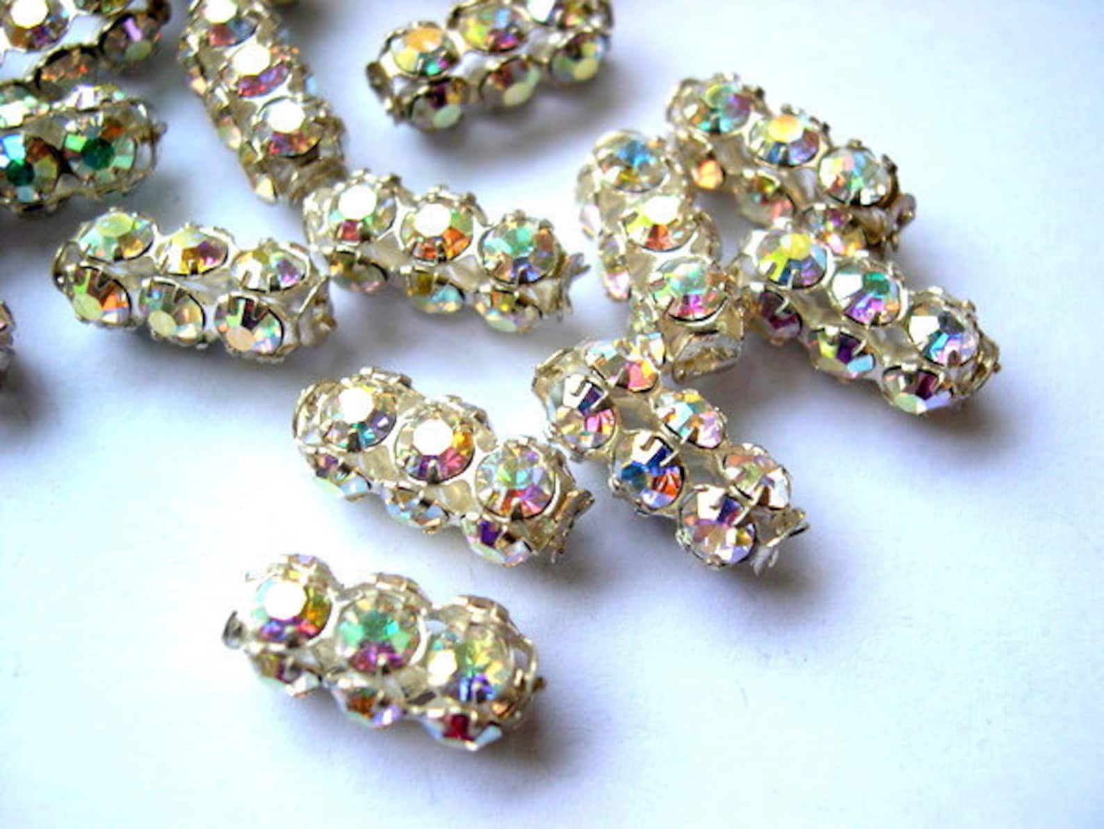 2 Vintage SWAROVSKI Beads Clear Rhinestones Crystals in Metal Etsy