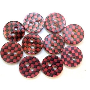 10 botones de concha rosas y negros: diseño cuadrado, 11,5 mm