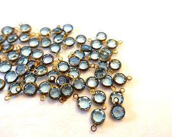 10 Vintage Swarovski Light Blue Crystal Drop Beads: 7mm Brass Channel Pendants