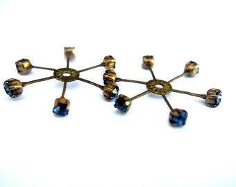 Vintage Swarovski Blue Flower Beads, Brass Setting (32mm) – Set of 2