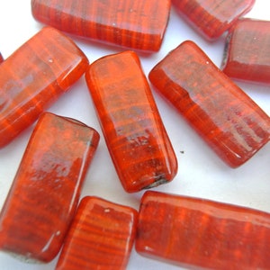 6 Beads, glass foil beads, vintage orange glass beads 22mmx12mmx6mm
