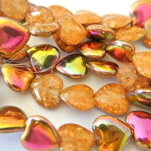 6 Gold Shade Czech Glass Heart Beads, 17mm, Bohemian Beads