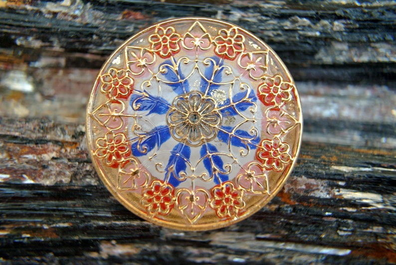 Glass button Czech handmade flower desined colorful painted jewel button BOHEMIAN BUTTON 32mm