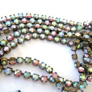 Vintage Swarovski łańcuszek z kryształkami: oprawa AB z mosiądzu, 18 cali