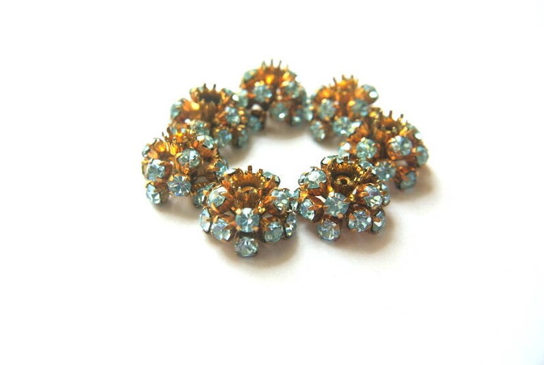 SWAROVSKI flower BEAD antique vintage metal flower with light blue shade crystals RARE image 1