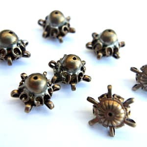 2 Vintage metal dangling beads, bronze color, unique, 16mm length