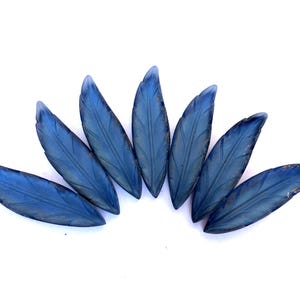 7 bladvorm vintage glazen cabochon van hoge kwaliteit 30 mm x 8 mm, blauw, misschien SWAROVSKI, platte achterkant goudfolie